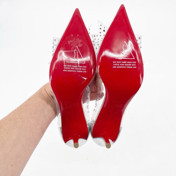 Christian Louboutin Jelly Strass 80 Silver Crystal Bow PVC Pointed Toe Pumps 37 - Picture 9 of 10